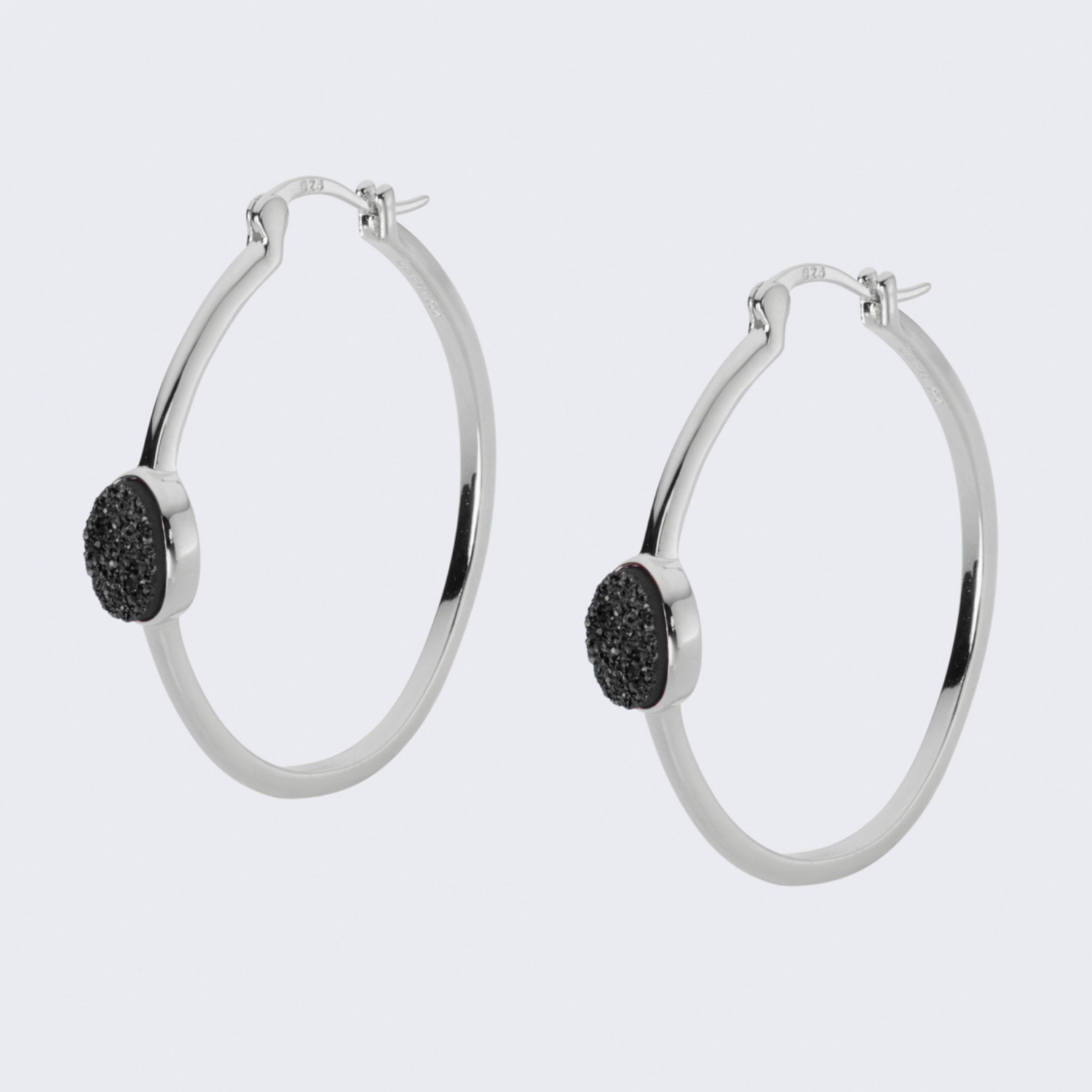 Elara Silver Black Hoops